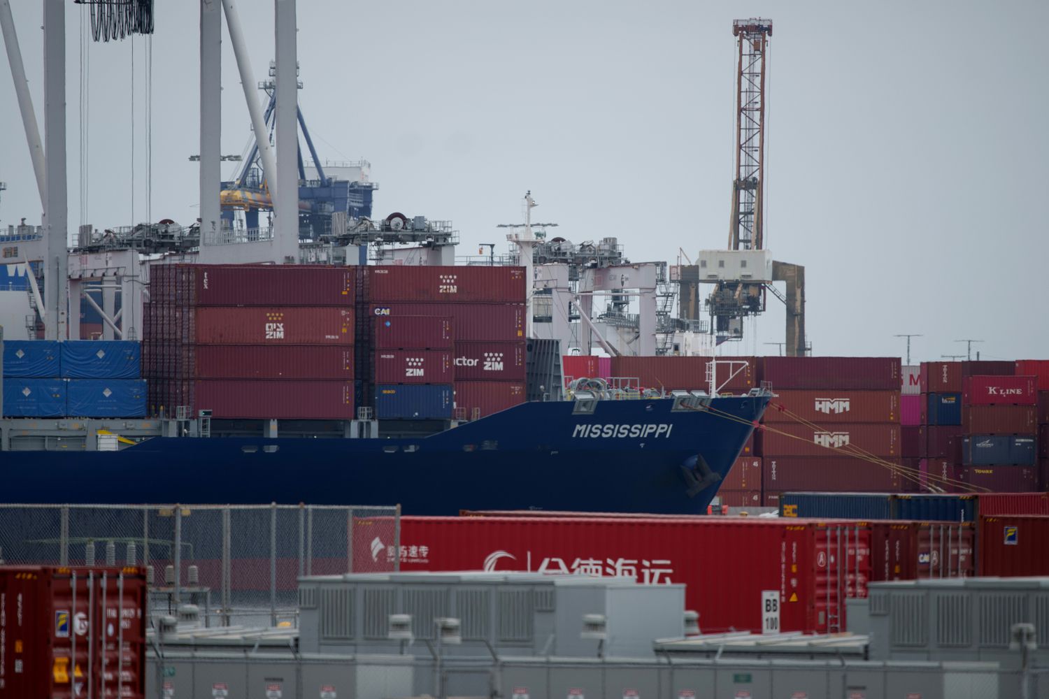 The Mississippi container ship docked at the Port of Los Angeles in Los Angeles, California, US, on Thursday, April 24, 2025. 