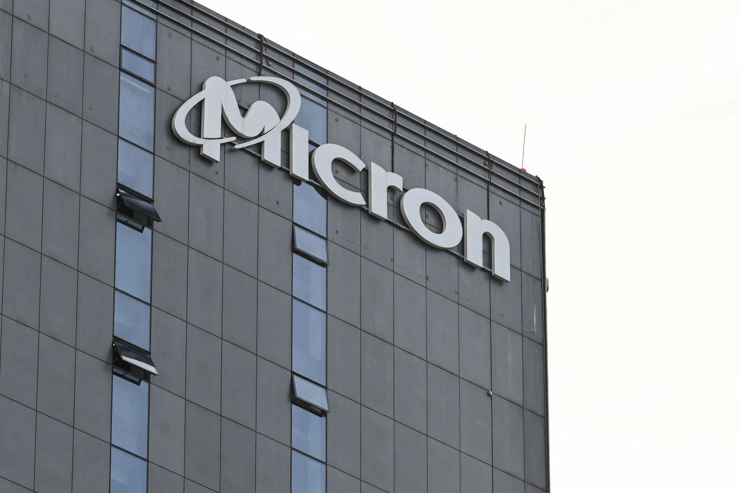 A Micron sign on a company building.