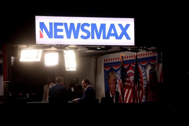 Newsmax signage at the Republican National Convention last July. 