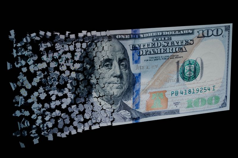 Disintegrating $100 U.S. dollar bill