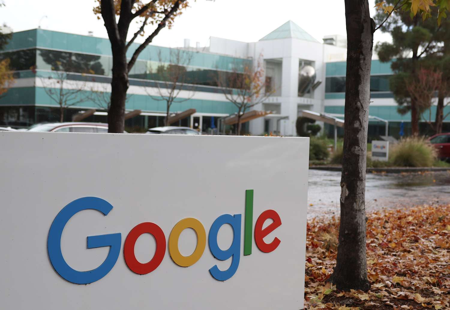 A sign outside of Google headquarters.