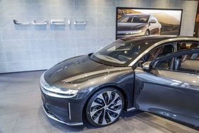 Lucid Grand Touring Long Range electric vehicle in a showroom