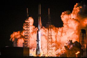 The Blue Origin New Glenn rocket lits off at Launch Complex 36 at Cape Canaveral Space Force Station .