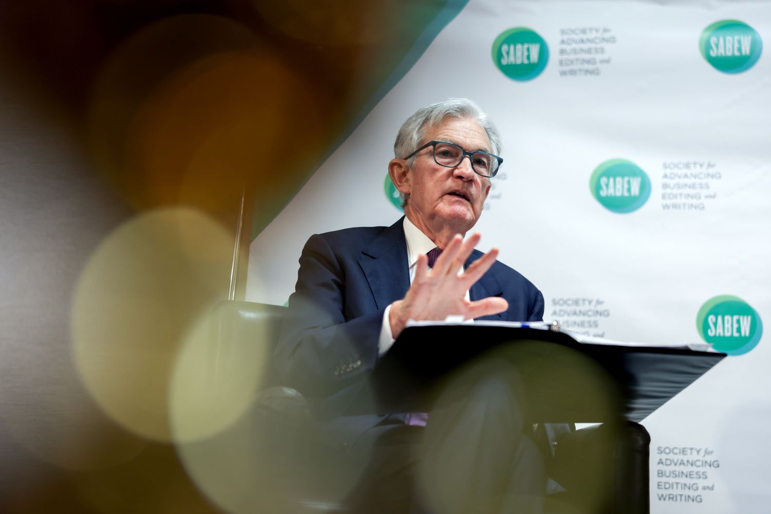 Jerome Powell, chairman of the US Federal Reserve, during the Society For Advancing Business Editing And Writing (SABEW) annual conference in Arlington, Virginia, US, on Friday, April 4, 2025.