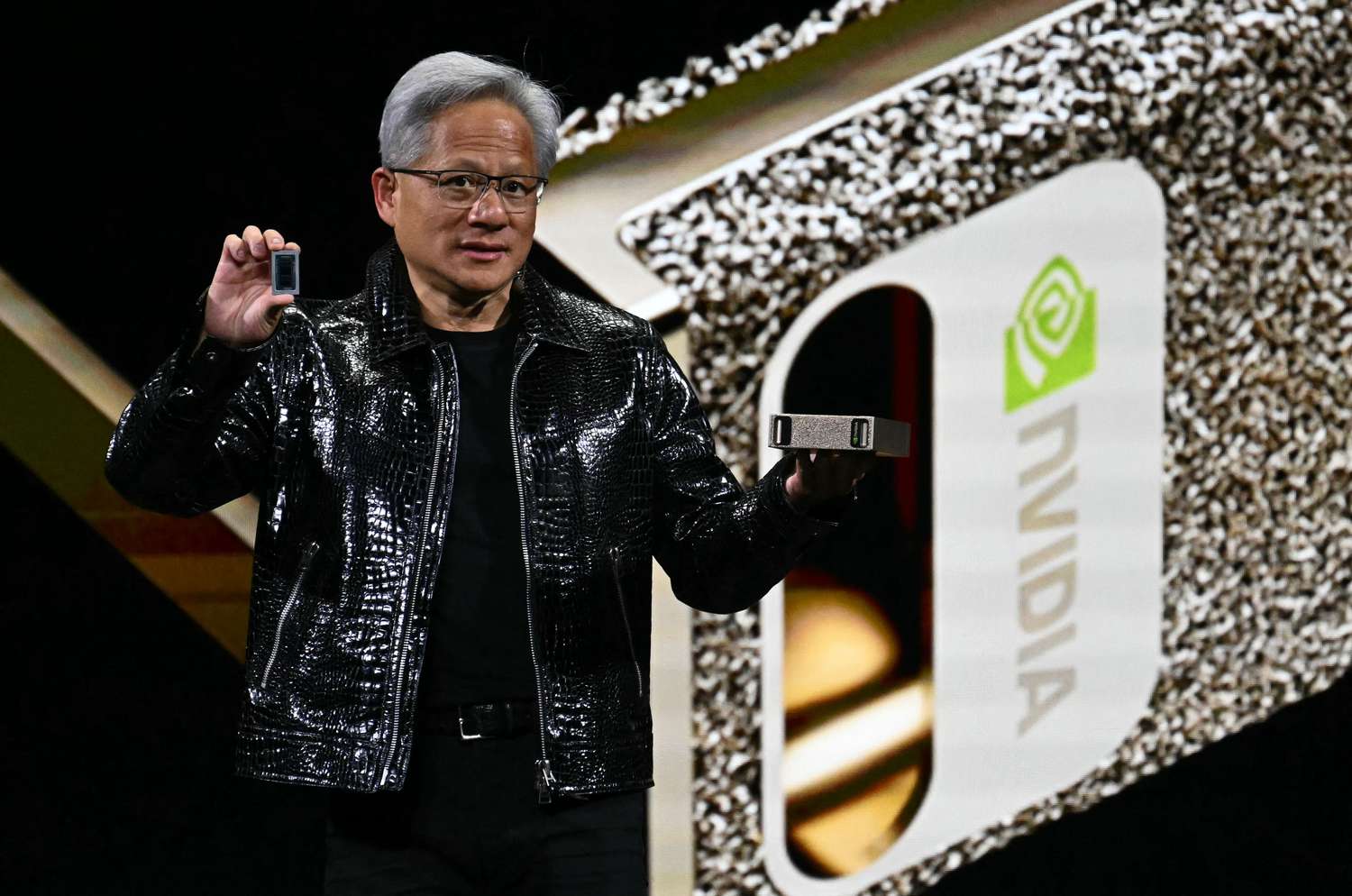 Nvidia CEO Jensen Huang speaking at the CES in Las Vegas in January 2025