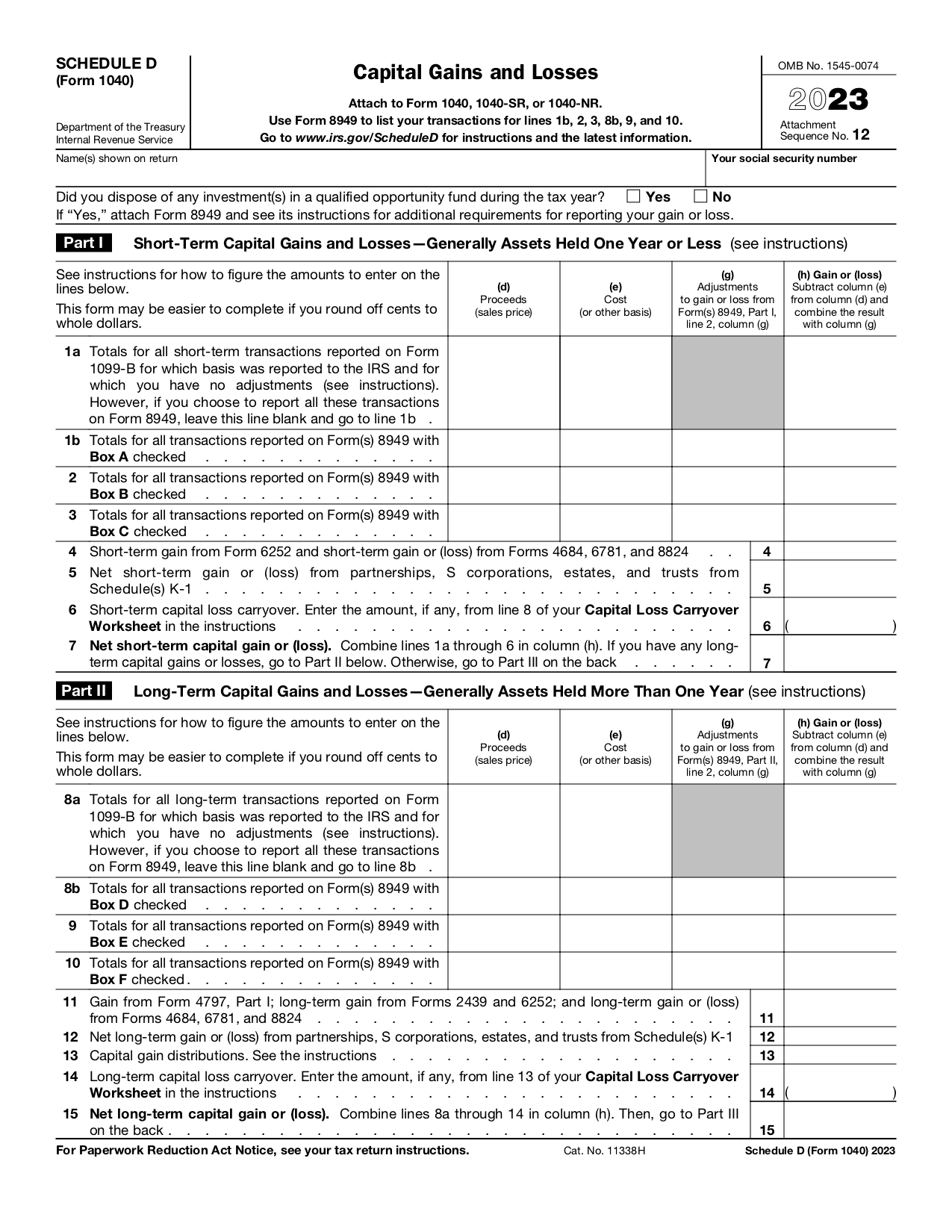 IRS Form Schedule D (Form 1040)