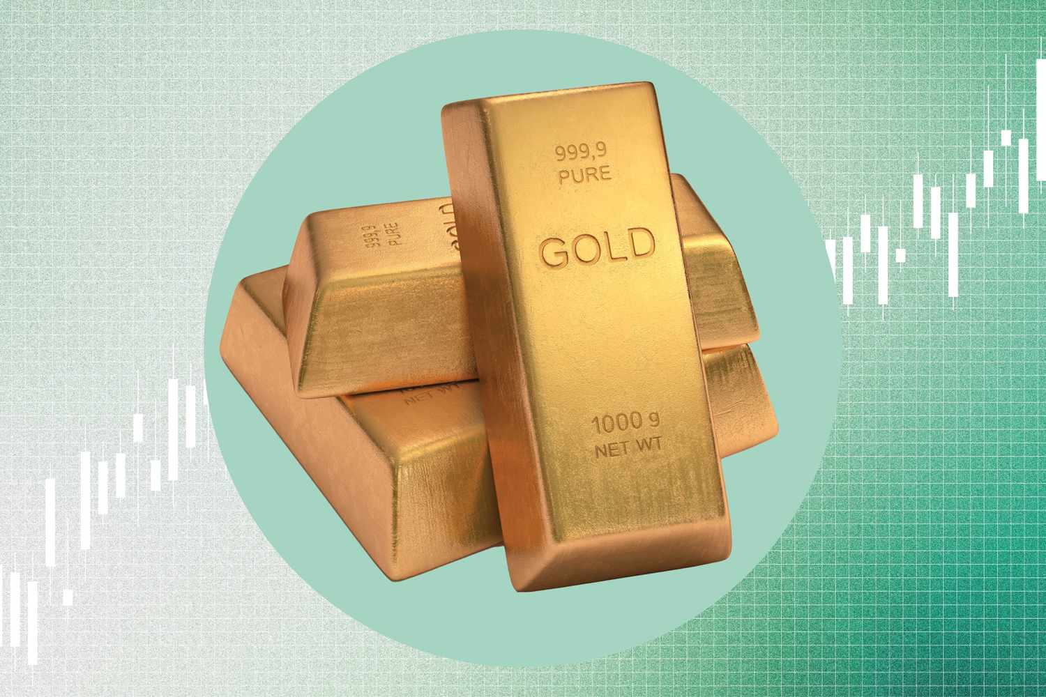 illustration showing gold bars and market chart
