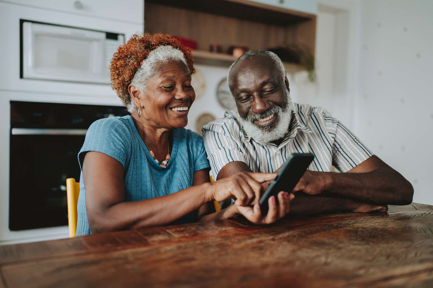 Couple in kitchen with phone