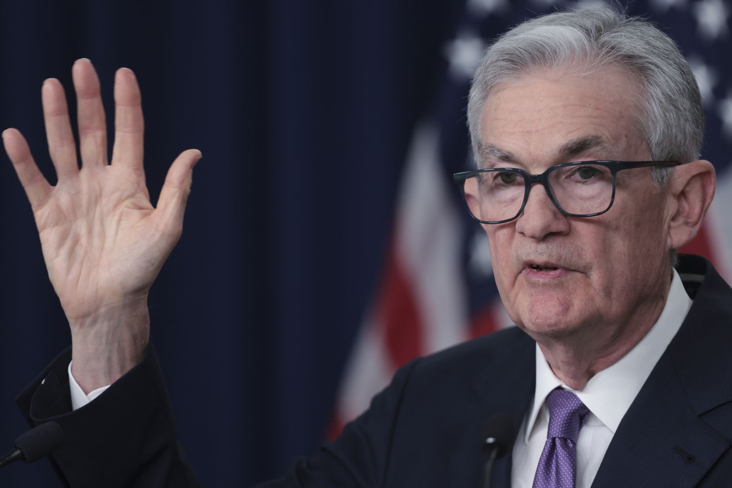 U.S. Federal Reserve Board Chairman Jerome Powell speaks during a news conference at the headquarters of the Federal Reserve on December 13, 2023 in Washington, DC.