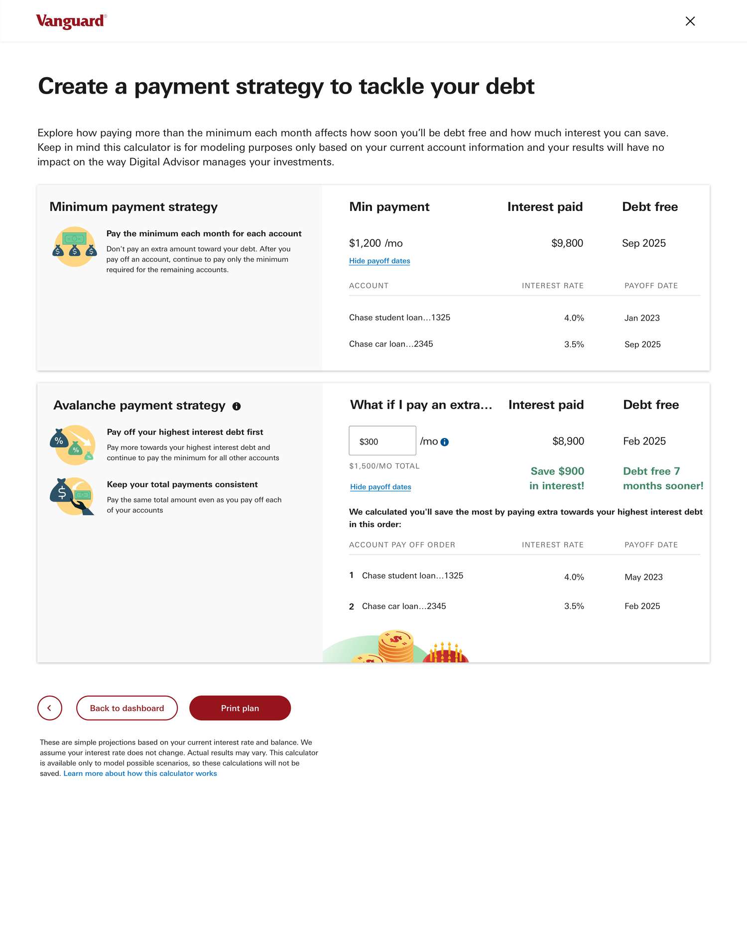 Vanguard DA debt payoff feature