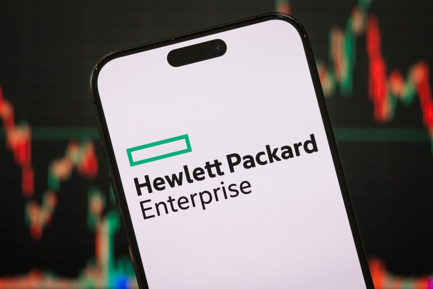 Hewlett Packard Enterprise logo is displayed on a smartphone screen