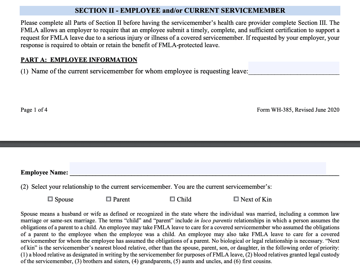 Section II of form WH-385