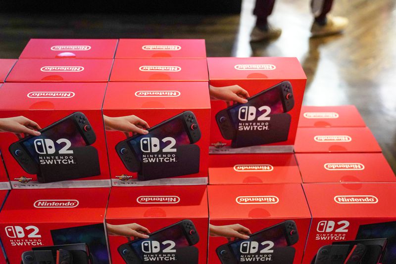 Nintendo Switch 2 game consoles at an electronics store in Valencia, Spain, early on June 5, 2025