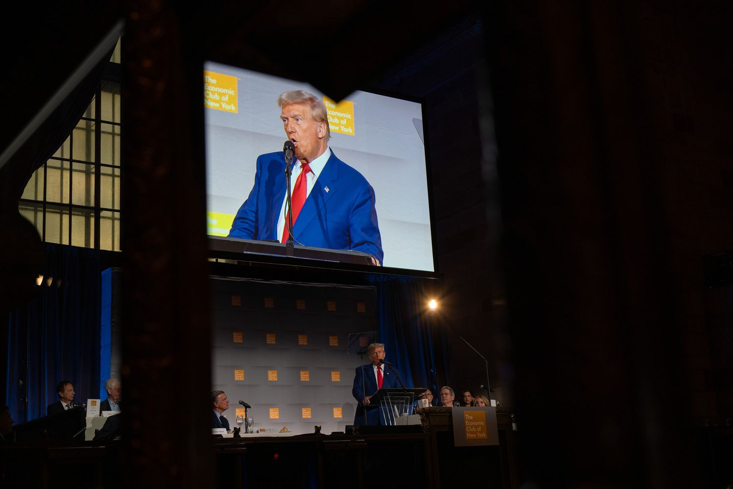 Republican presidential nominee, former U.S. President Donald Trump addresses the Economic Club of New York at Cipriani's on September 5, 2024, in New York City. Vice President Kamala Harris and Trump are set to debate each other next week for the first time after their campaigns.