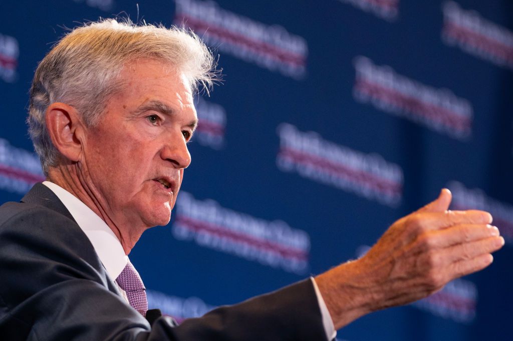 Federal Reserve Chairman Jerome Powell speaks during an interview with David Rubenstein for The Economic Club at the Marriott Marquis on July 15, 2024 in Washington, DC.