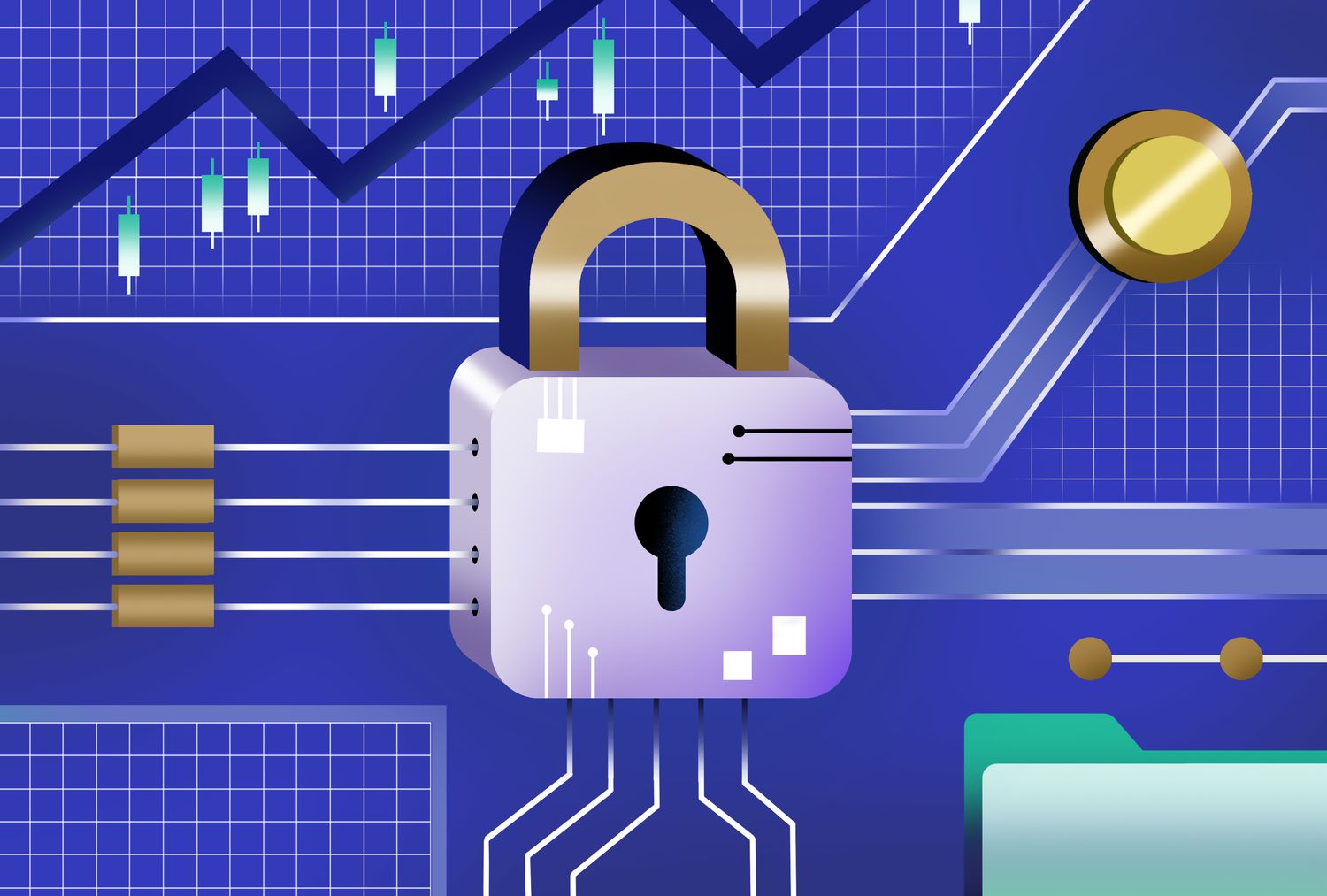 Illustration of a lock, representing cybersecurity. 