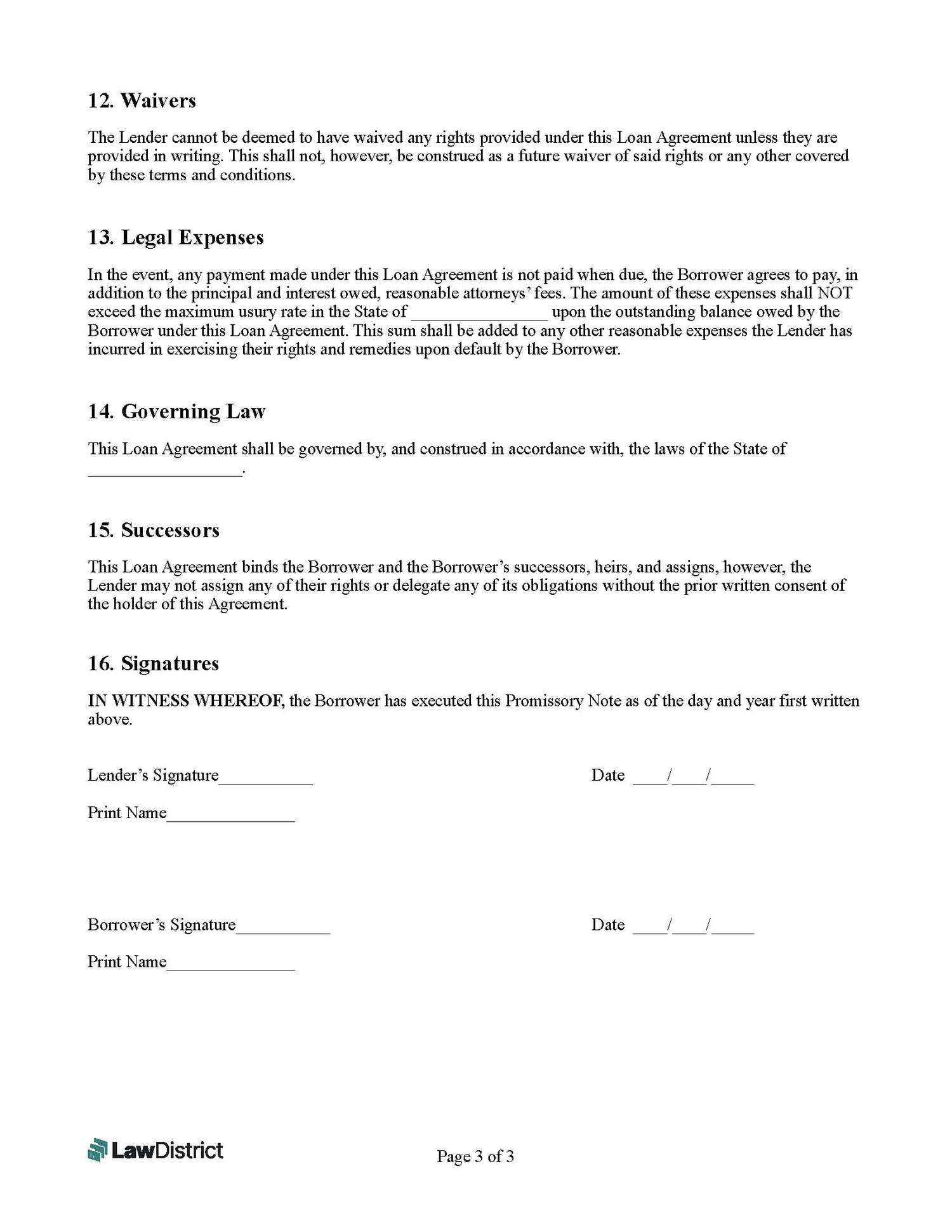 Personal loan agreement, page 3