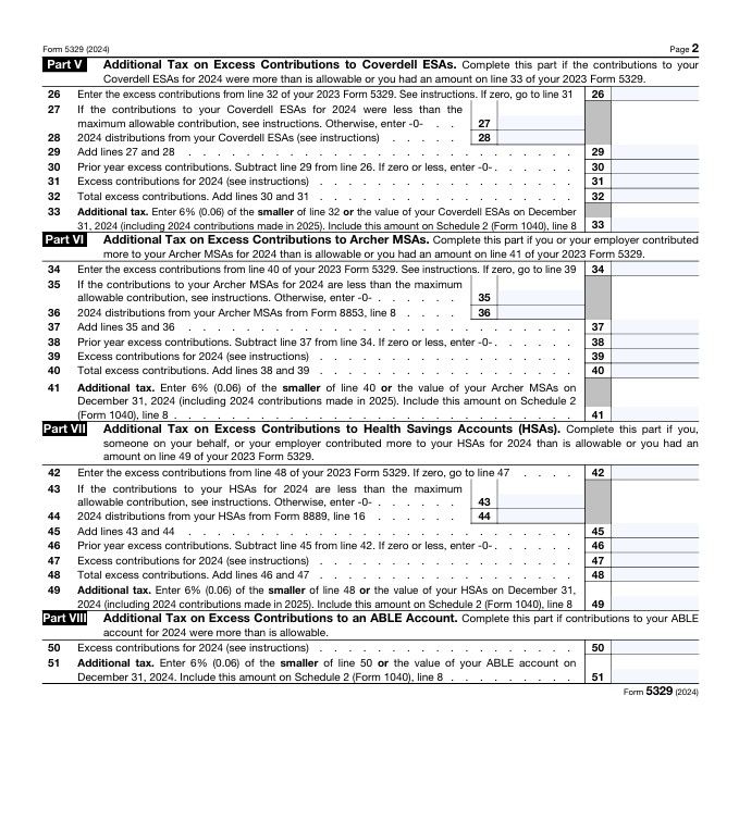 Form 5329, Page 2 (2024)