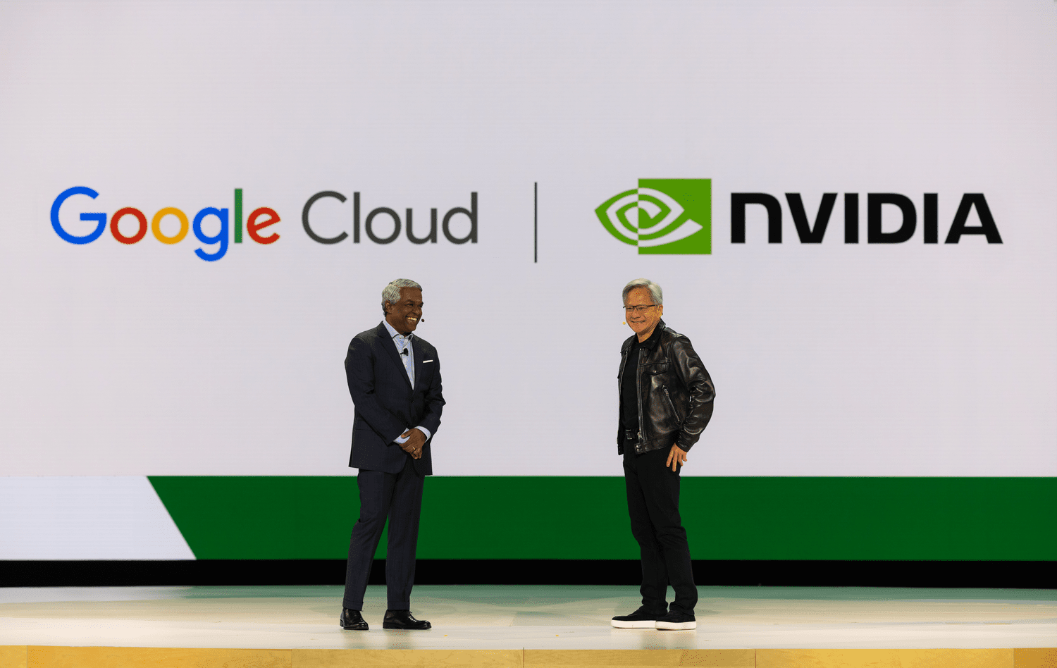 Google Cloud CEO Thomas Kurian and Nvidia CEO Jensen Huang.