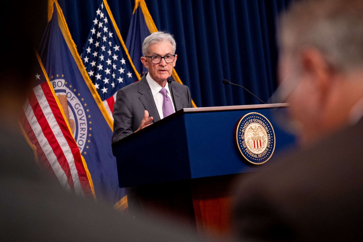 Federal Reserve Chair Jerome Powell speaks at a news conference following a Federal Open Market Committee meeting at the William McChesney Martin Jr. Federal Reserve Board Building on July 31, 2024