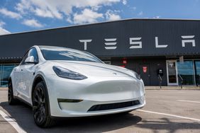 A Tesla Model Y on a Tesla dealership lot in Austin, Texas