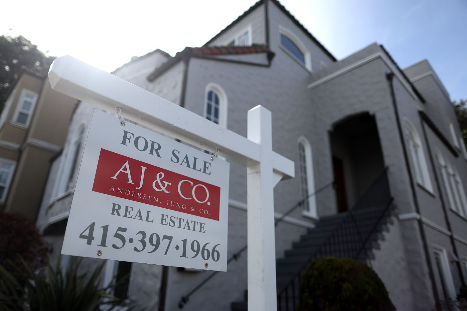 A for sale sign is posted in front of a home for sale on February 20, 2023 in San Francisco, California.