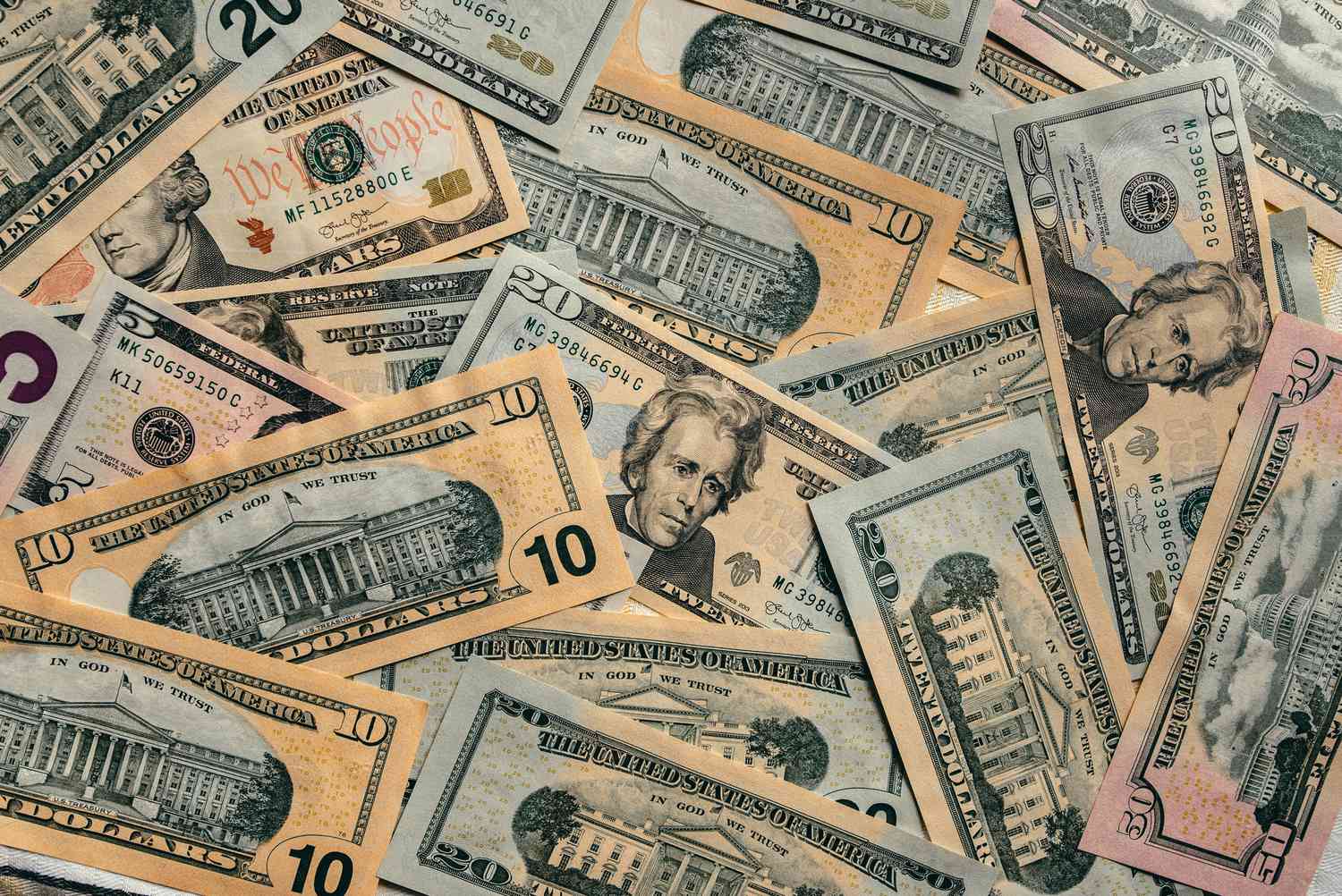 A pile of USD currency