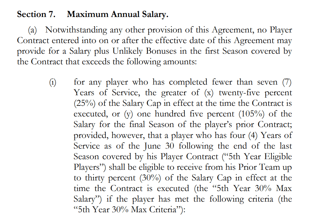 NBA Collective Bargaining Agreement, Select Section