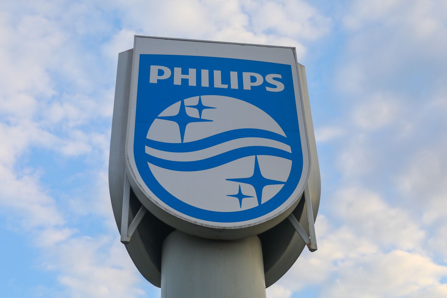 Philips logo sign in front of an office building in Warsaw, Poland