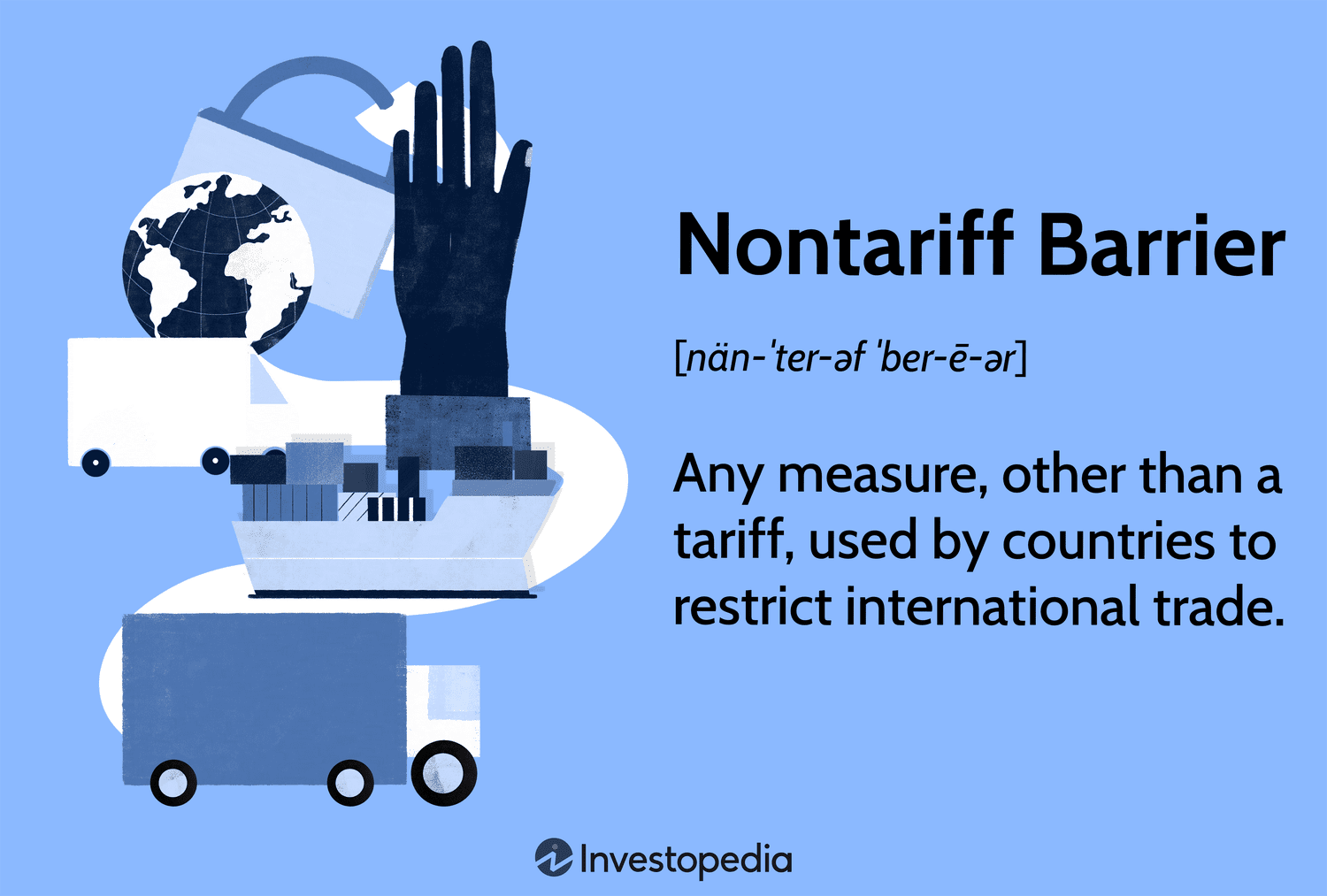 Nontariff Barrier: Any measure, other than a tariff, used by countries to restrict international trade.