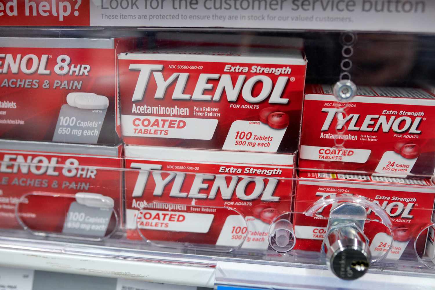 Tylenol brand pain reliever for sale at a pharmacy in New York