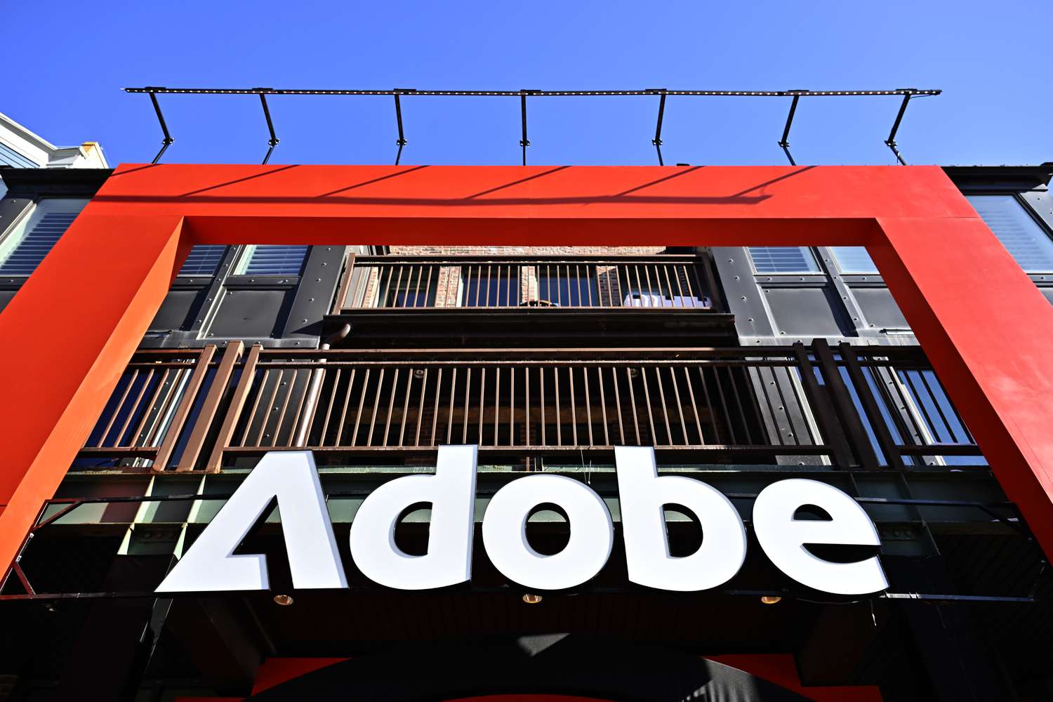 Adobe sign hangs along Main Street during the 2025 Sundance Film Festival on January 27, 2025 in Park City, Utah