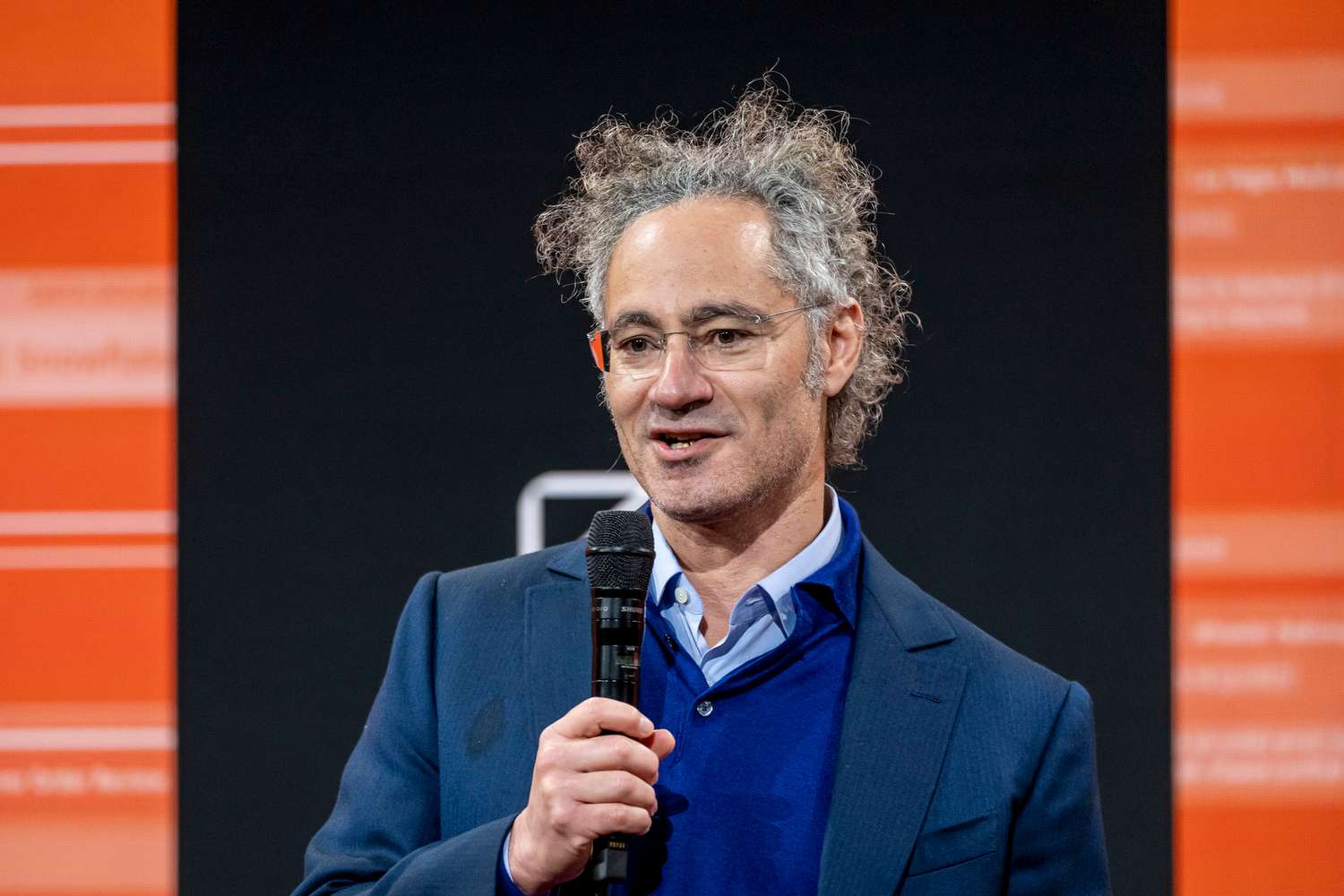 Palantir CEO Alex Karp speaks during the AIPCon conference in Palo Alto, California, on March 13, 2025.