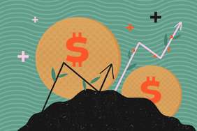 Graph showing growth trends with dollar symbols and positive indicators.