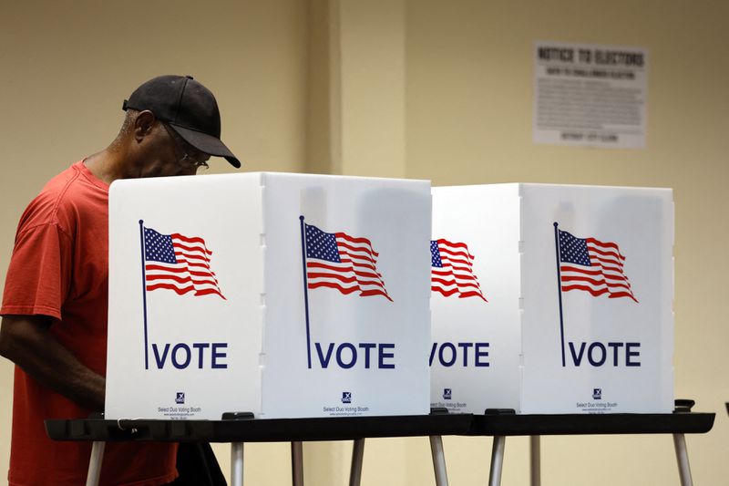 A voter casts his in-person ballot for the 2024 general election.