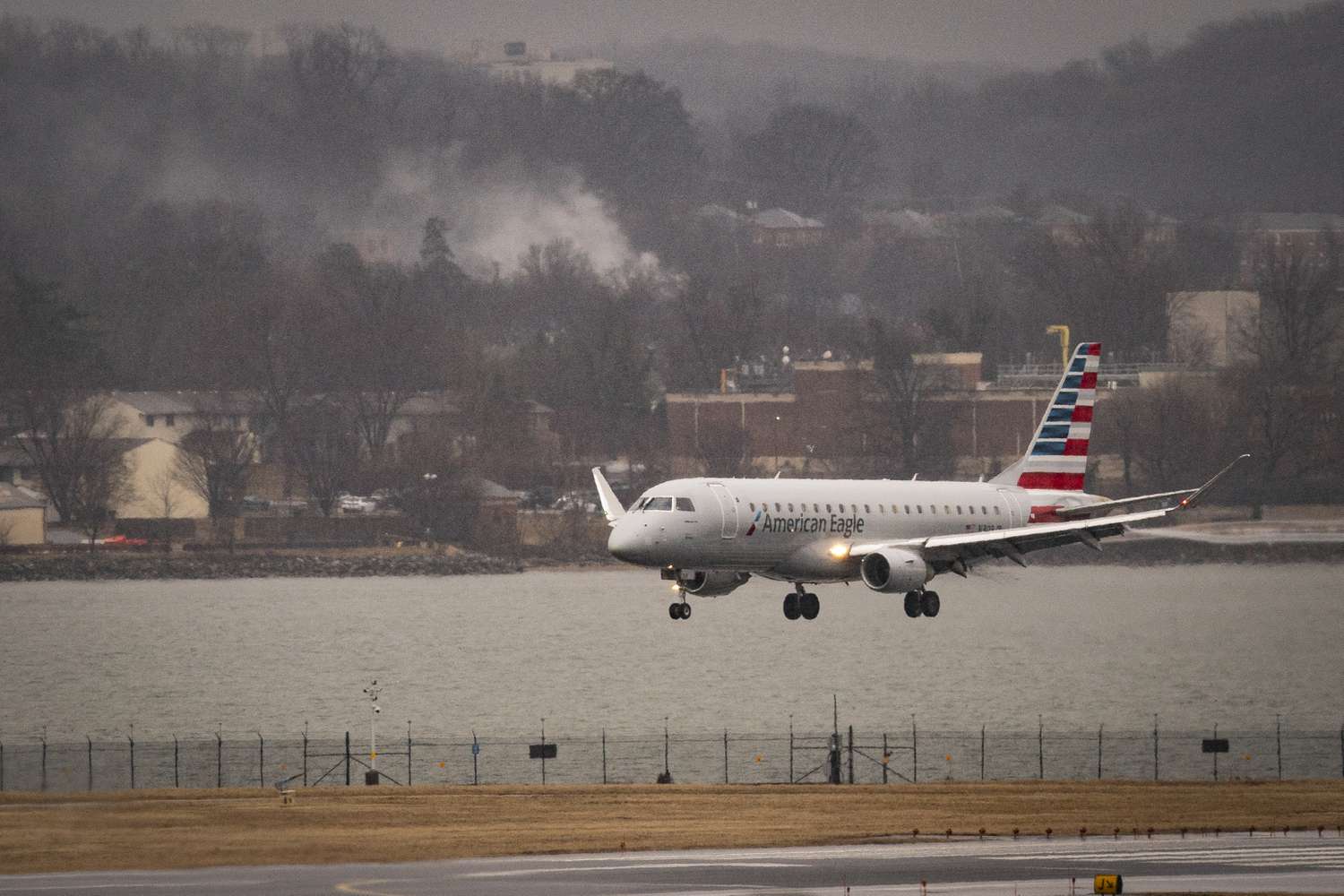  An American Eagle plane lands at Ronald Reagan National Airport, on February 6, 2025 in Arlington, Virginia.