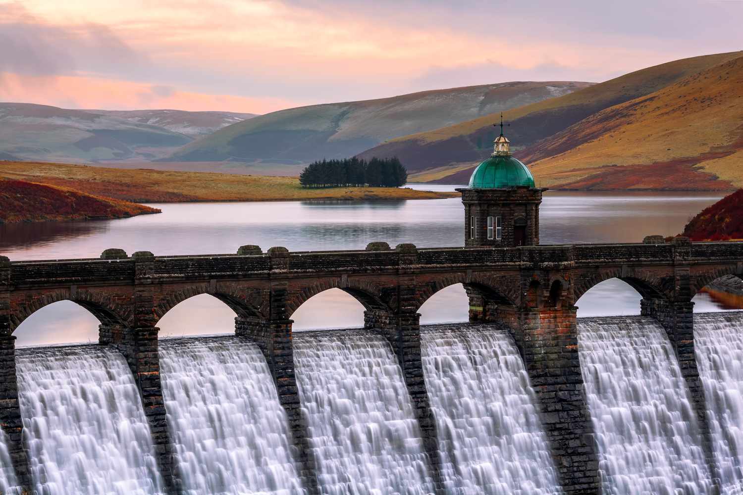 Water flowing through a dam.