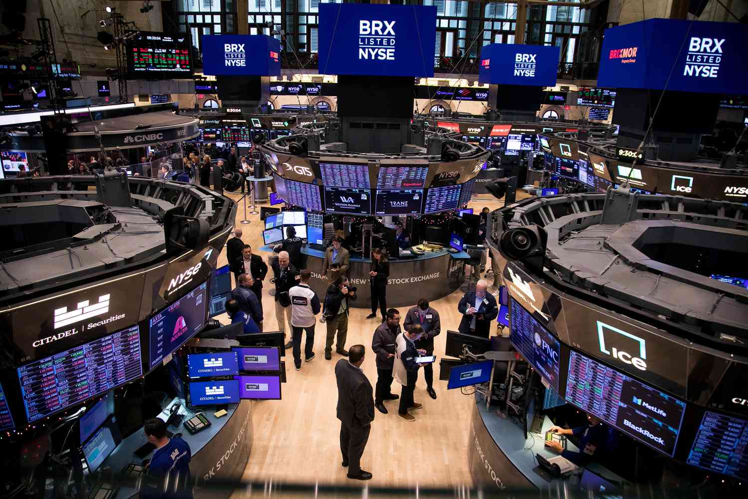 Traders work on the floor of the New York Stock Exchange (NYSE).