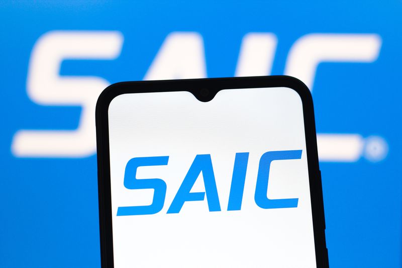 The SAIC logo is seen displayed on a smartphone screen.