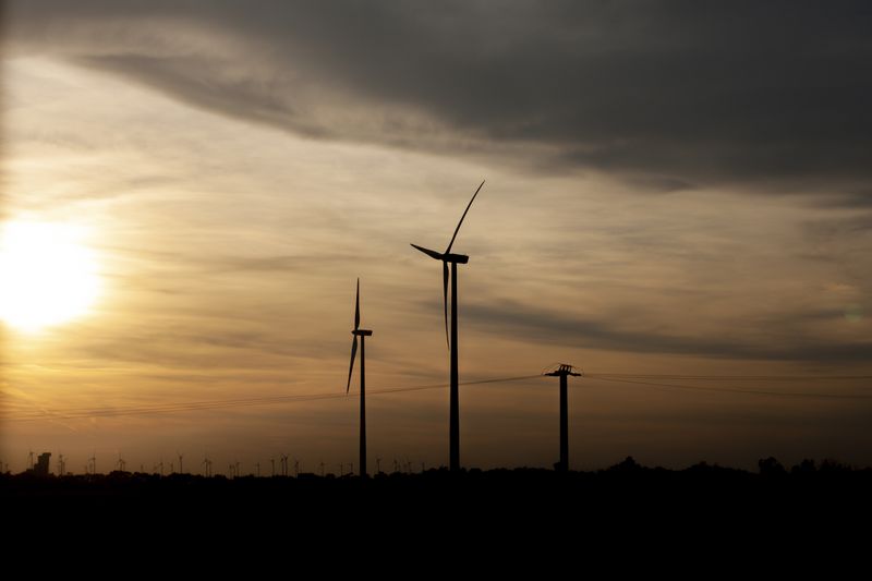 Silhouette of windmills