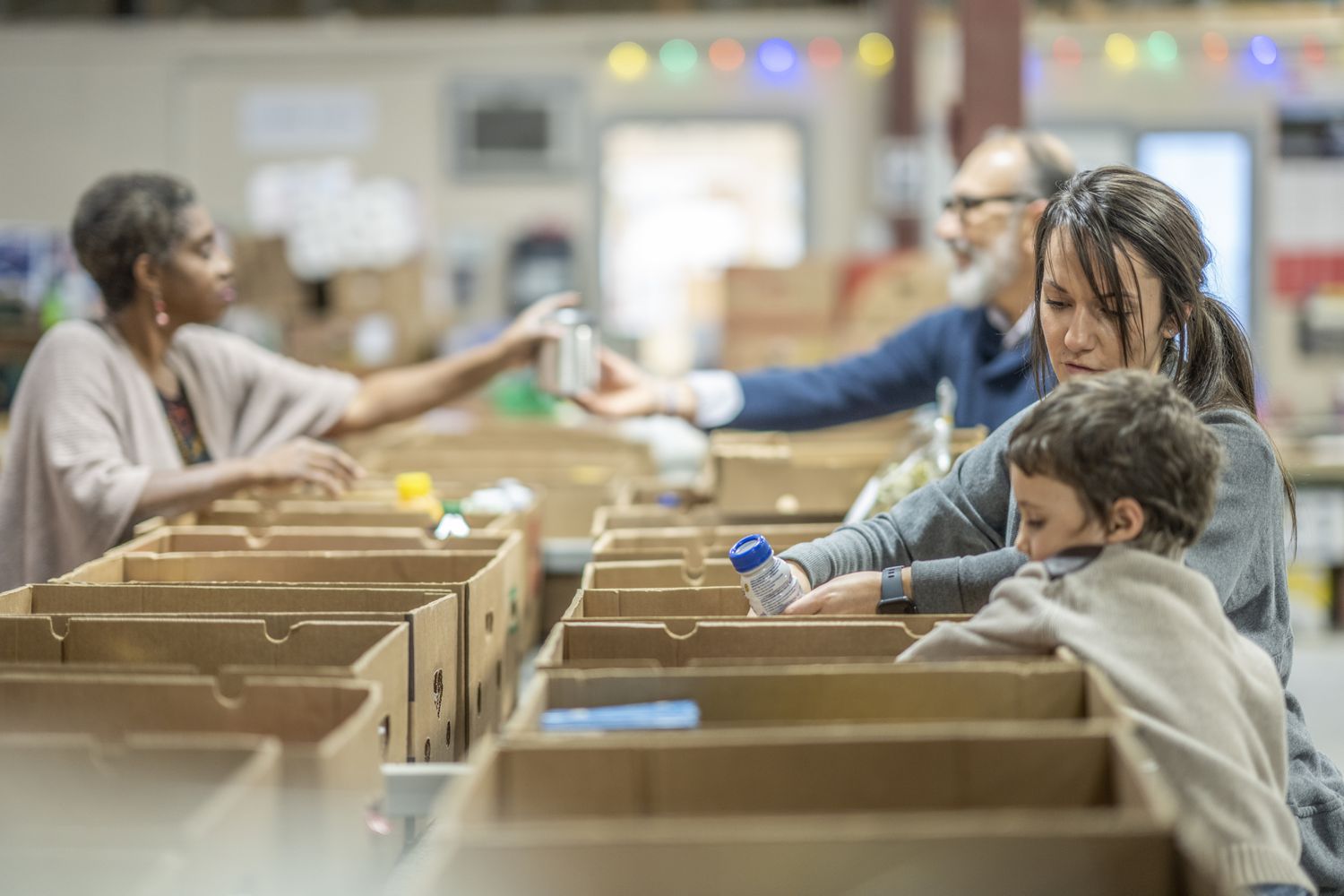 Volunteers working at a food bank