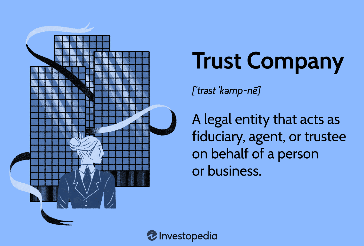 Trust Company: A legal entity that acts as fiduciary, agent, or trustee on behalf of a person or business.
