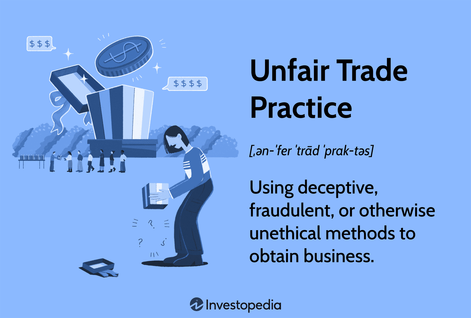Unfair Trade Practice: Using deceptive, fraudulent, or otherwise unethical methods to obtain business.