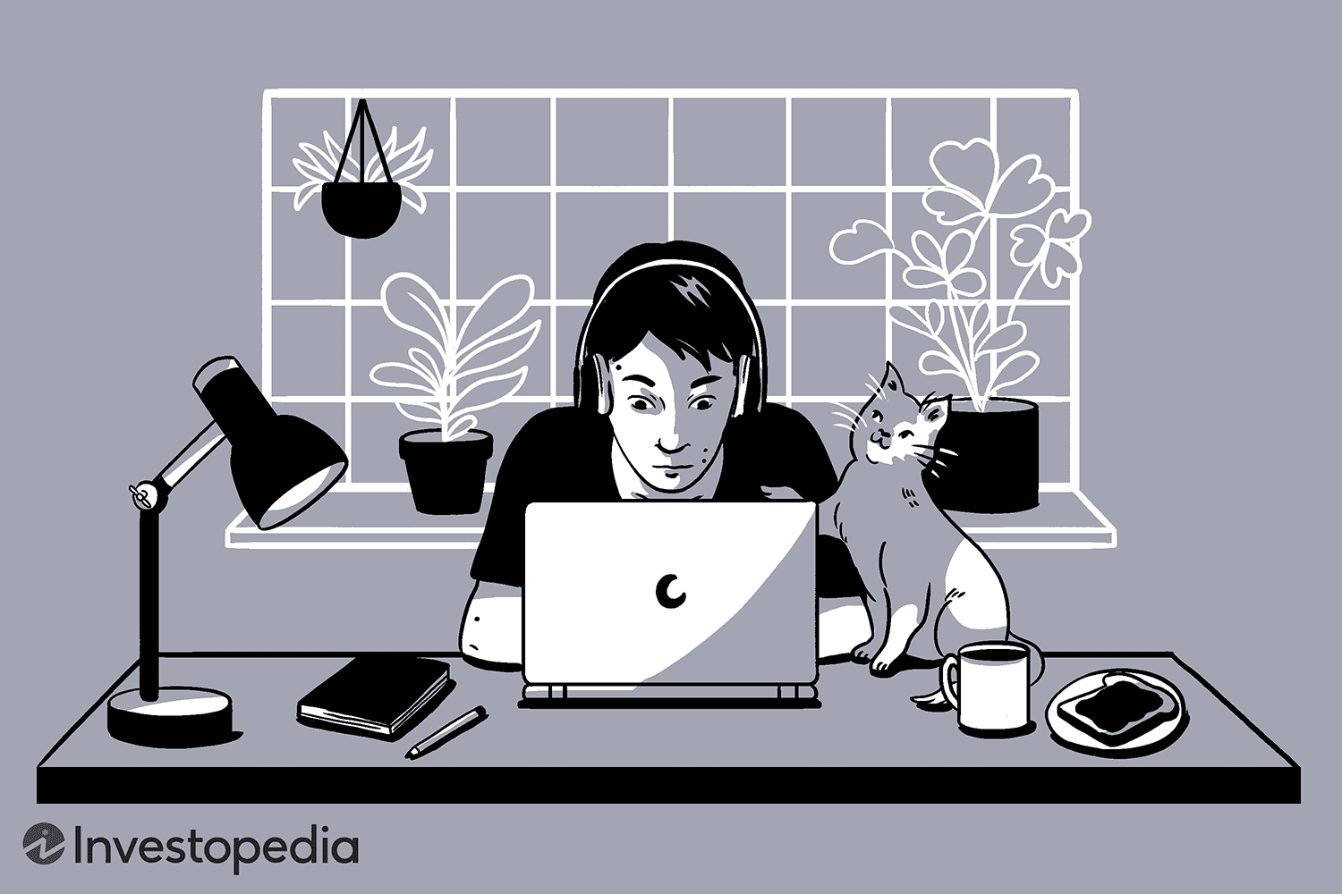 Teenager working and studying from home using laptop