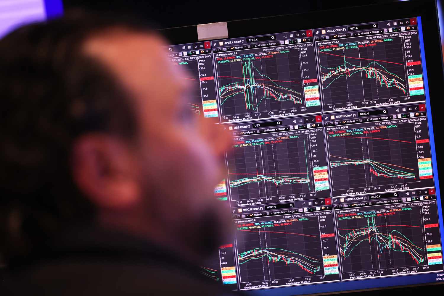Traders work on the floor of the New York Stock Exchange.