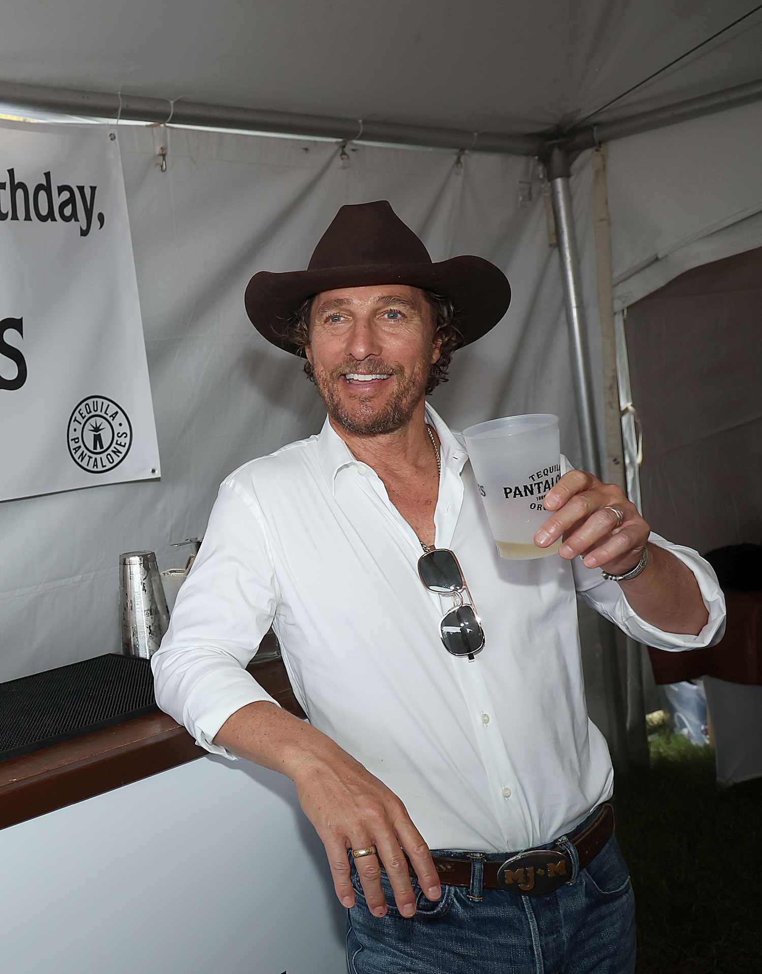 Actor Matthew McConaughey celebrating the launch of his Pantalones Tequila in November 2023