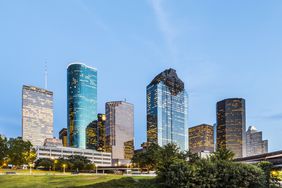 Cityscape of Houston in late afternoon light.