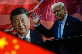 Photo illustration portraits of U.S. President Donald Trump and Chinese President Xi Jinping.