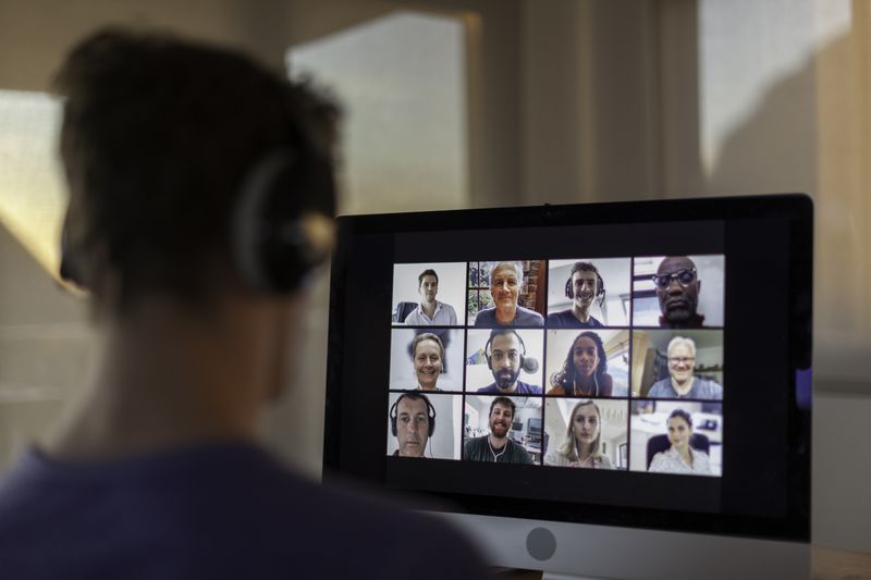 People working from home on a video call
