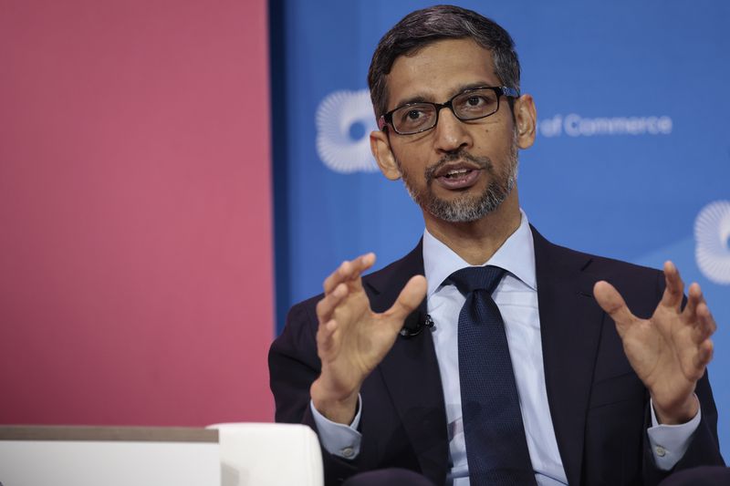 Google CEO Sundar Pichai speaks at a panel at the CEO Summit of the Americas